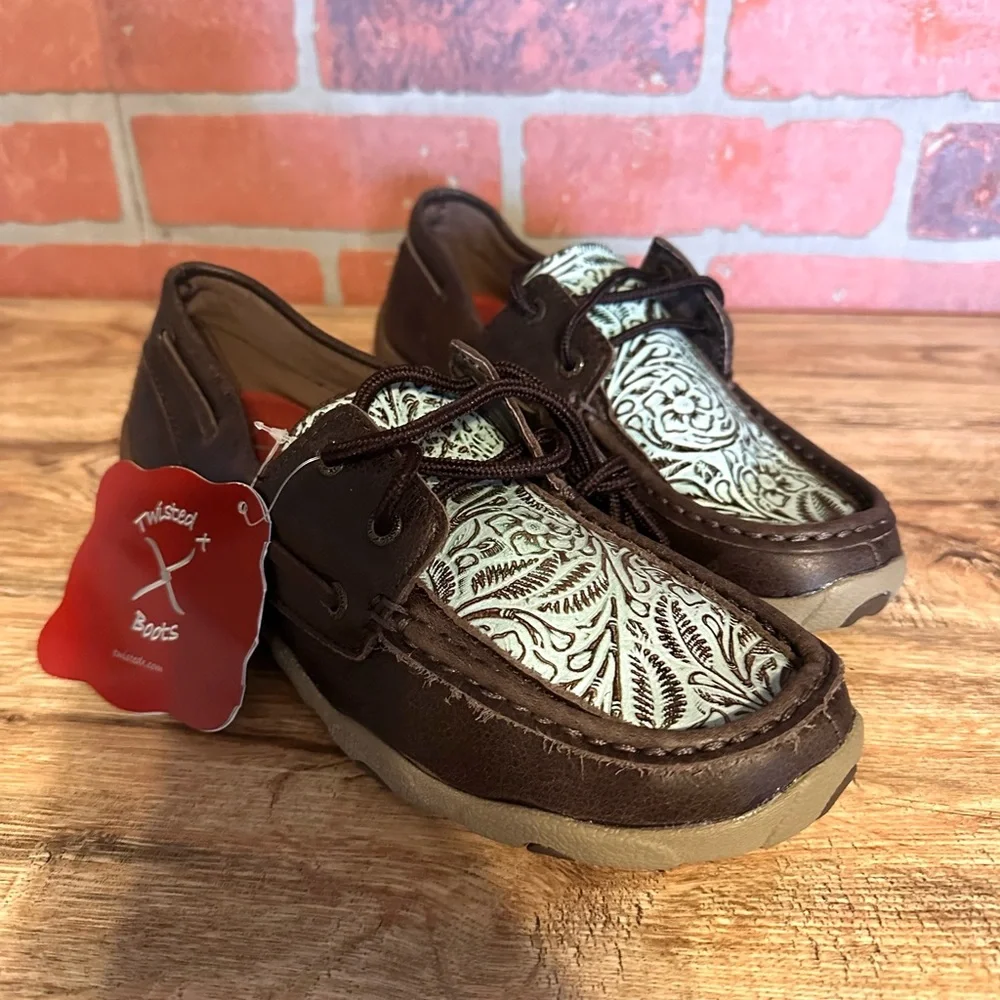 NWT Twisted X Women’s Turquoise Tooled Boat Shoes Size 7.5 - Picture 5 of 9